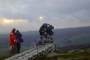 Filming on Stanage Edge