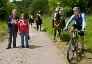 Horse riders, walkers and a cyclist on the Black Harry trail